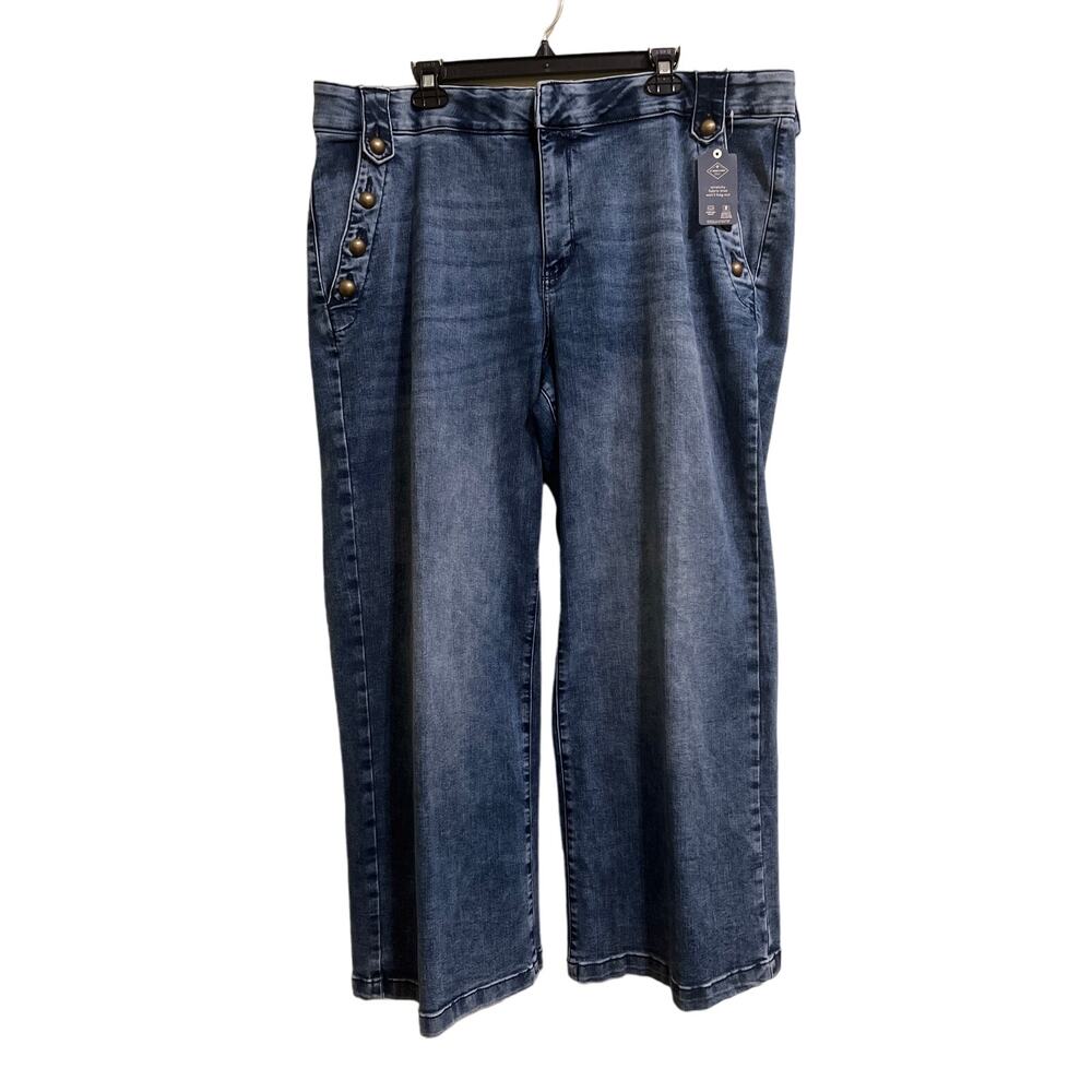 St. John’s Bay Wide Leg Easy Fit High Rise Stretch Blue Denim Sailor Jeans 20W